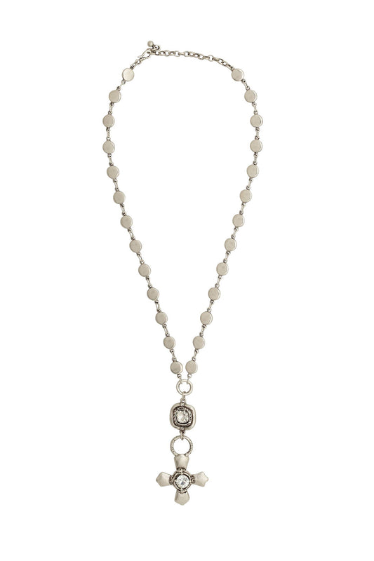 Handmade Pewter & Crystal Cross Necklace - NN3135