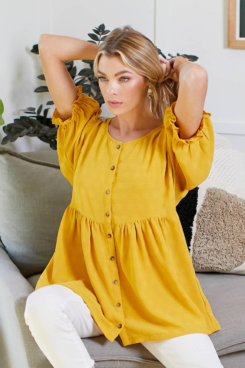 MUSTARD BABYDOLL BUTTON DOWN TOP