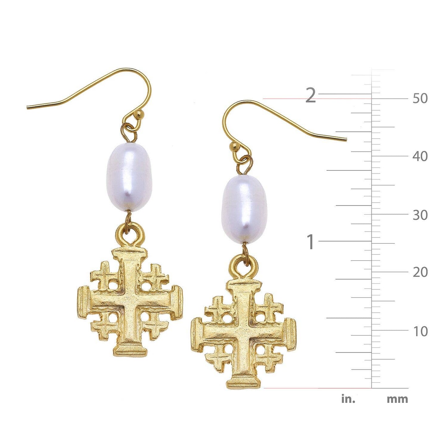 Gold Multi Cross and Freshwater Pearl Earrings