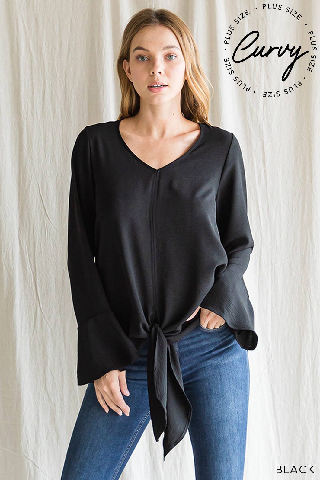 Women's V Neck Bell Sleeve Top