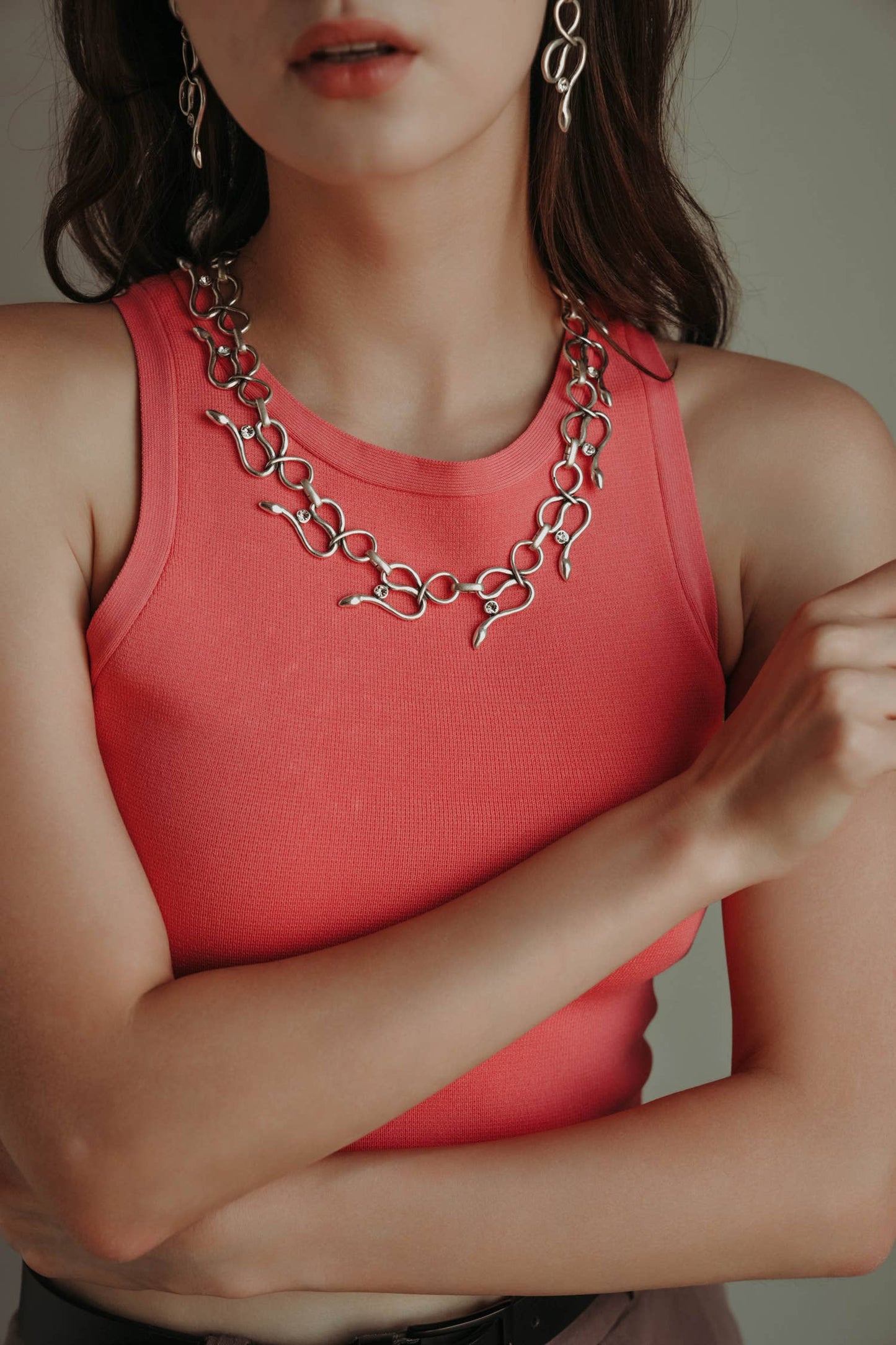 Handmade Snake Crystal Pewter Necklace - 3868