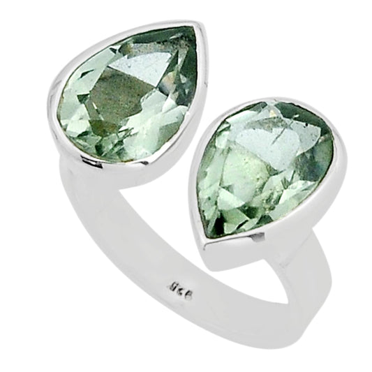 faceted natural green amethyst 925 silver adjustable ring size 7