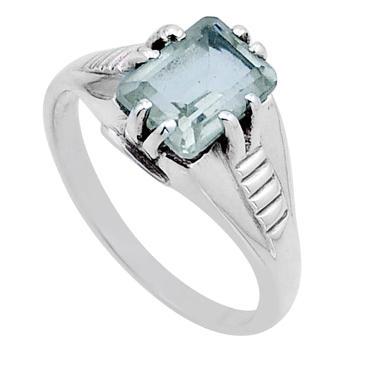 faceted natural green amethyst octagon 925 silver ring size 7