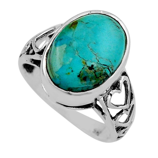 faceted natural green turquoise 925 silver ring size 7