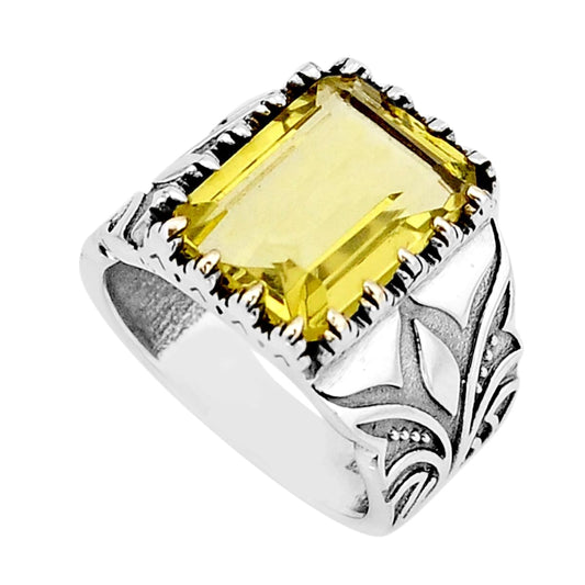 faceted natural lemon topaz 925 sterling silver ring size 6.5