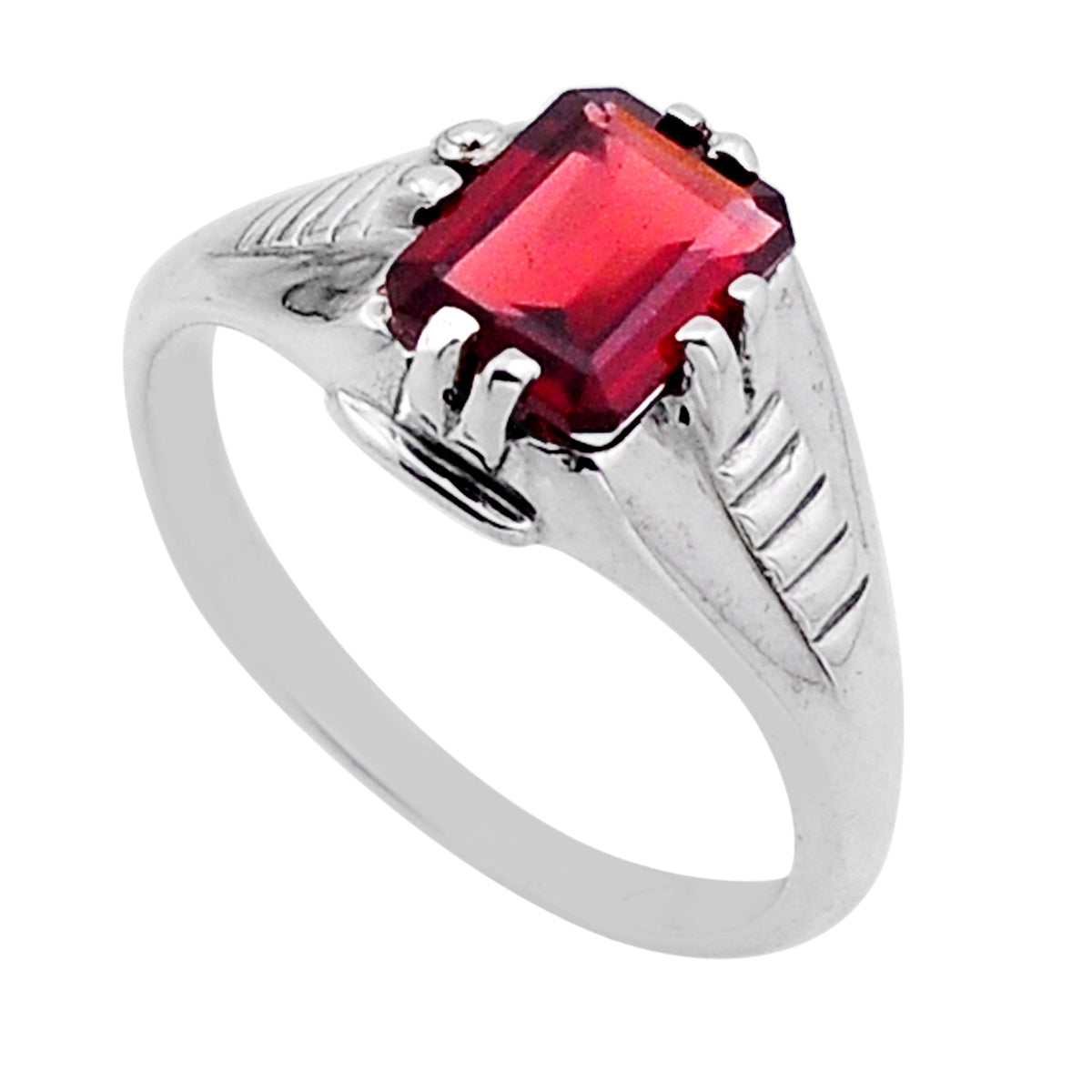 faceted natural red garnet octagon sterling silver ring size 7