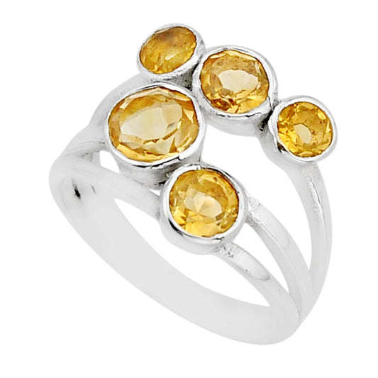 faceted natural yellow citrine 925 sterling silver ring size 8