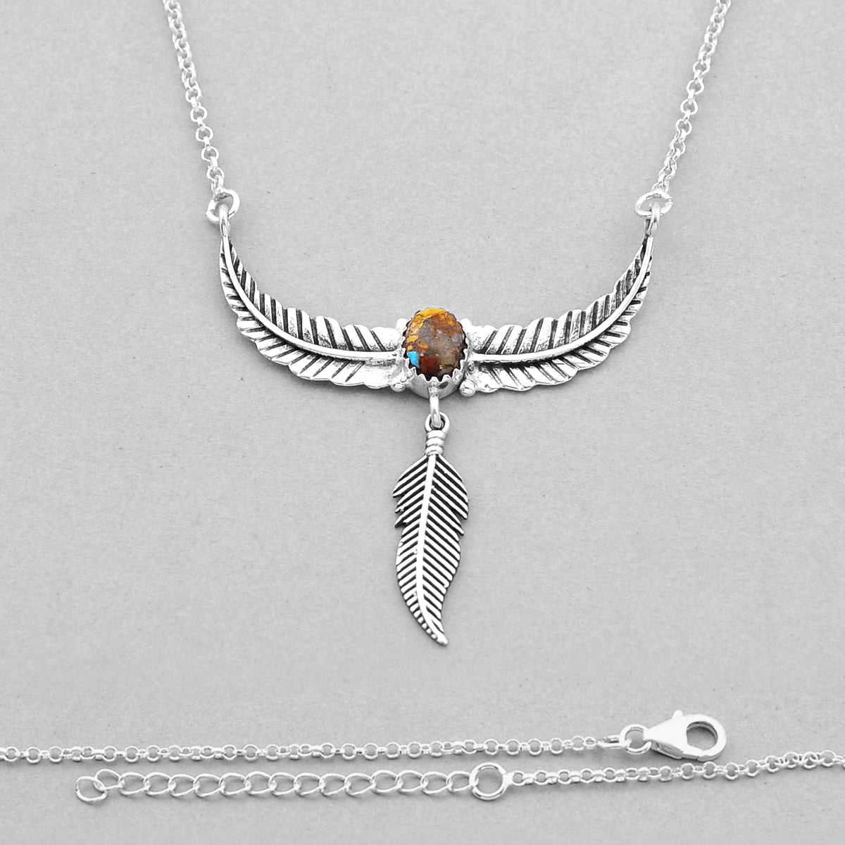 feather matrix royston turquoise back closed 925 silver necklace