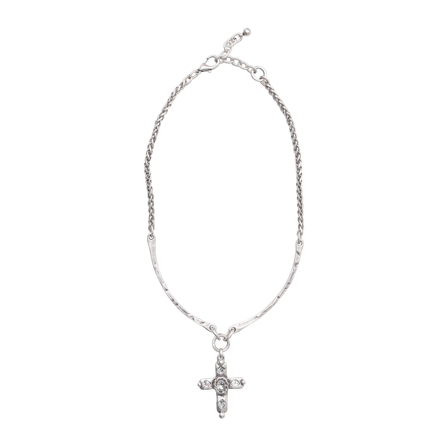 Handmade Cross Crystal Pewter Necklace - 4011