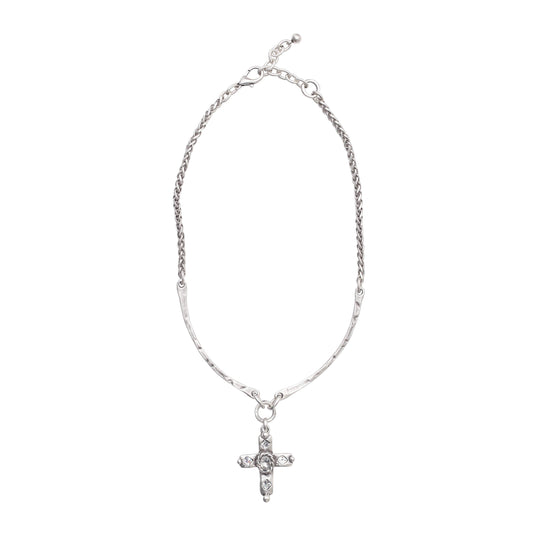 Handmade Cross Crystal Pewter Necklace - 4011