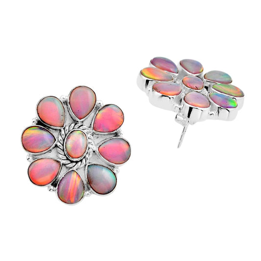 fine volcano aurora opal 925 sterling silver stud earrings