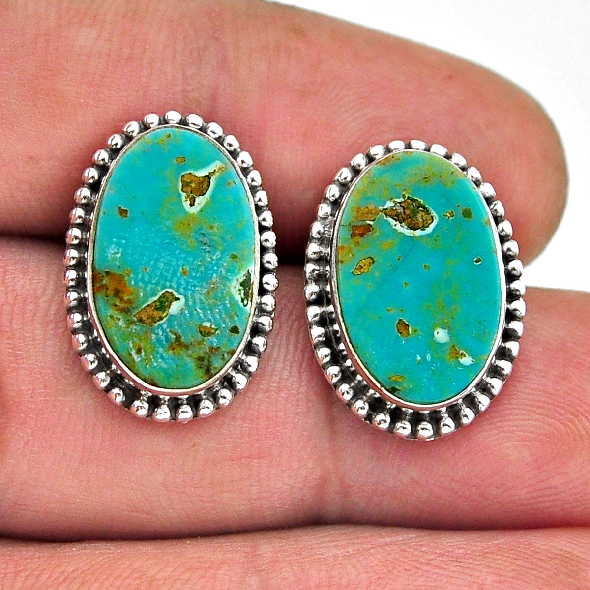 green Arizona MHAVE turquoise oval 925 silver dangle earrings