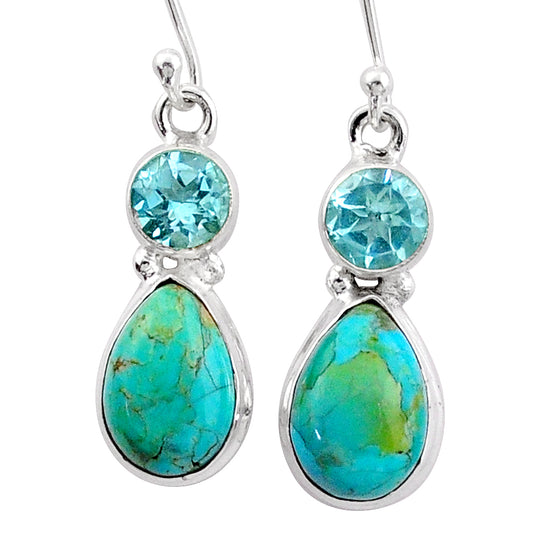 Green Arizona mohave turquoise topaz silver dangle earrings