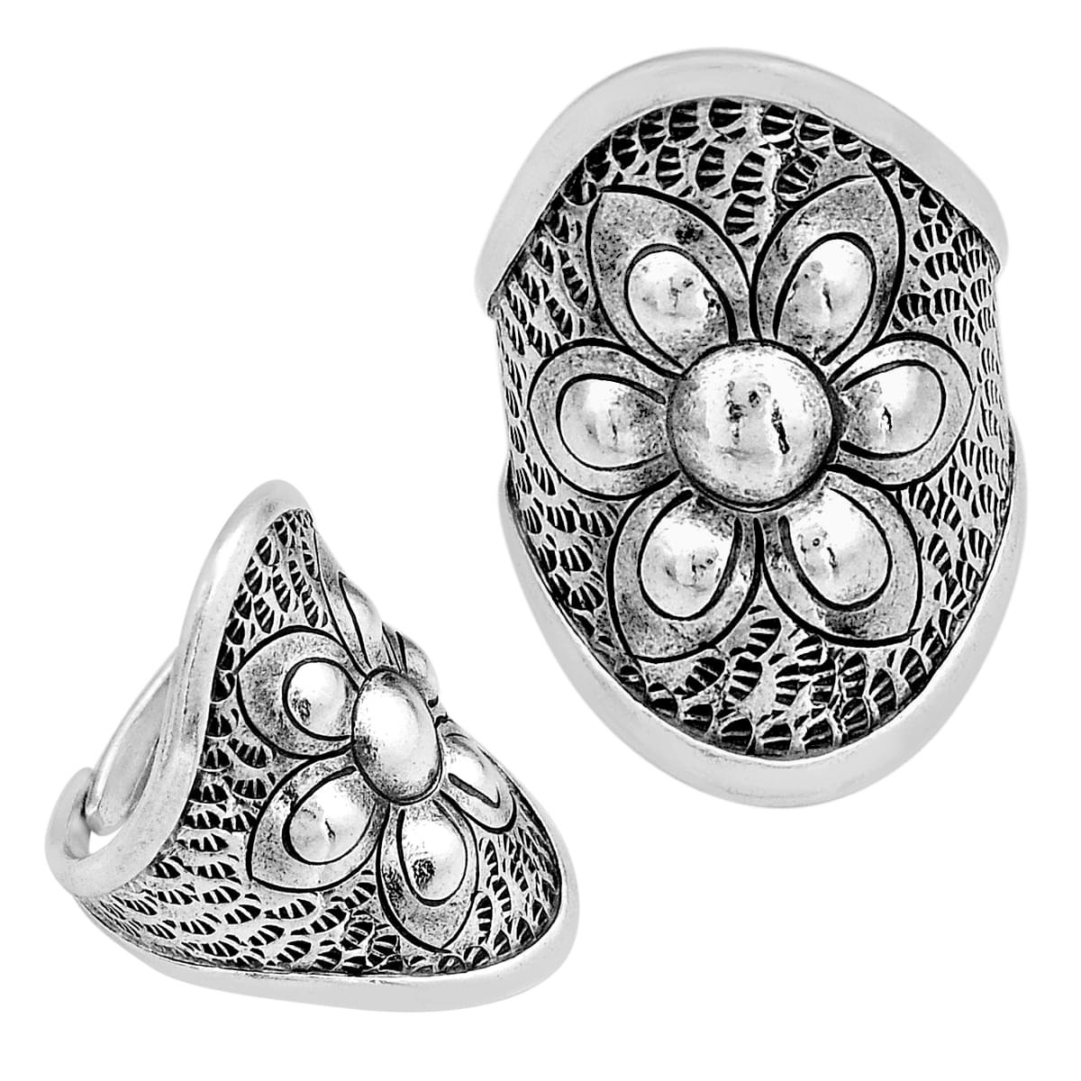 sterling silver artisan flower adjustable ring  size 9.5