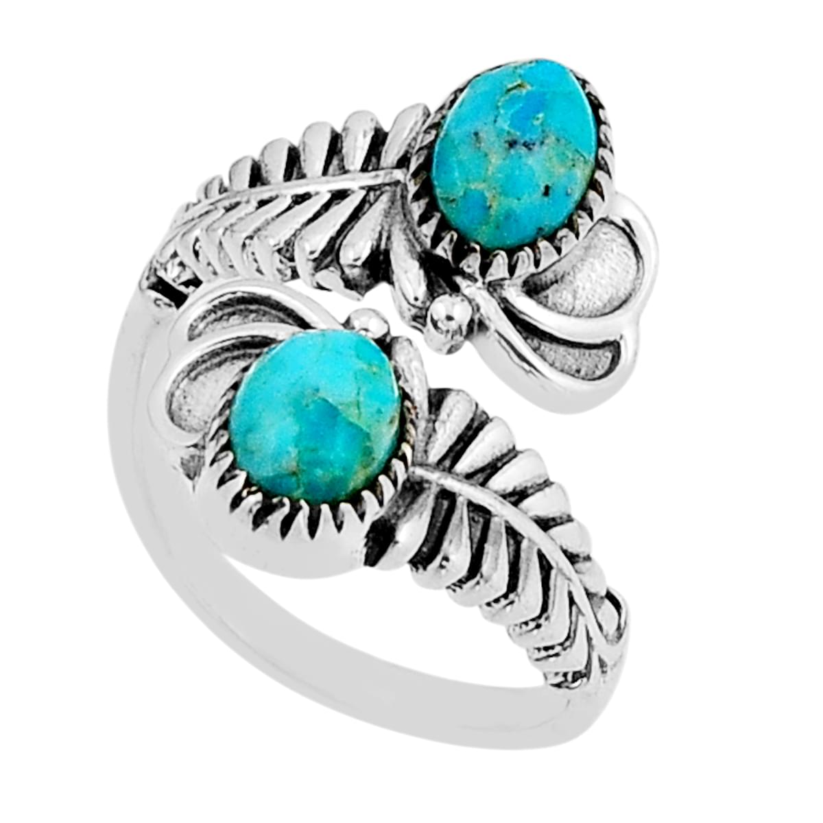 Leaf natural king man turquoise 925 silver adjustable ring size 7.5