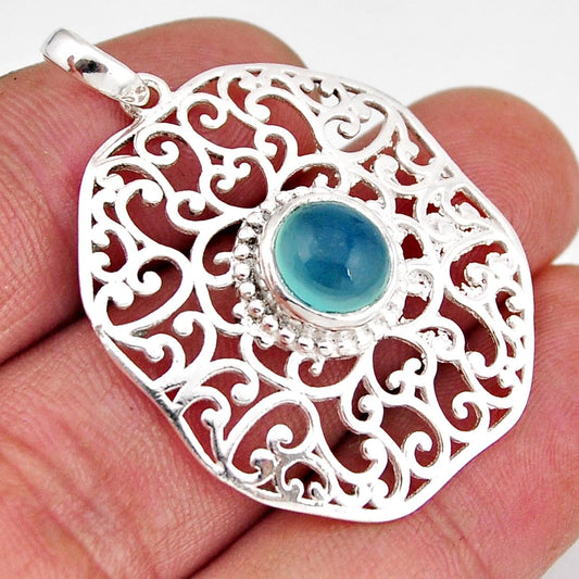 natural aqua chalcedony 925 sterling silver pendant