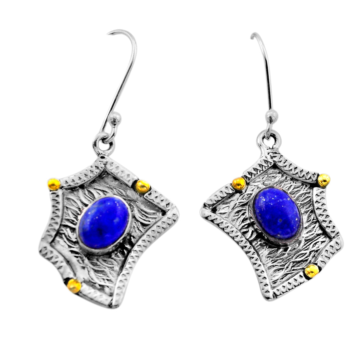 natural blue lapis lazuli 925 silver gold plated dangle earrings
