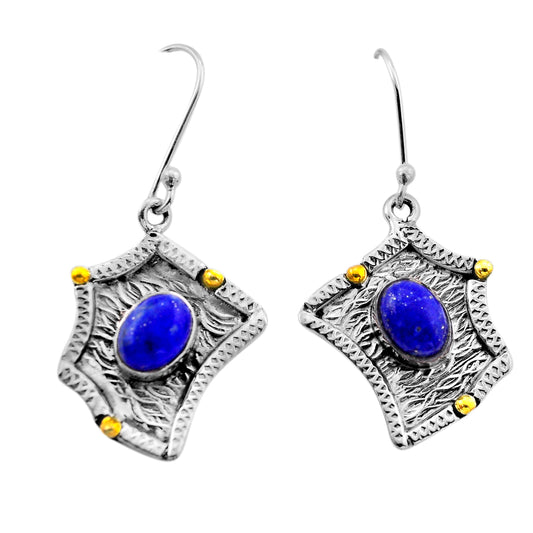 natural blue lapis lazuli 925 silver gold plated dangle earrings