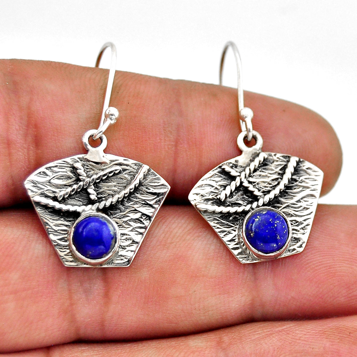 natural blue lapis lazuli 925 sterling silver dangle earrings