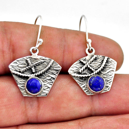 natural blue lapis lazuli 925 sterling silver dangle earrings