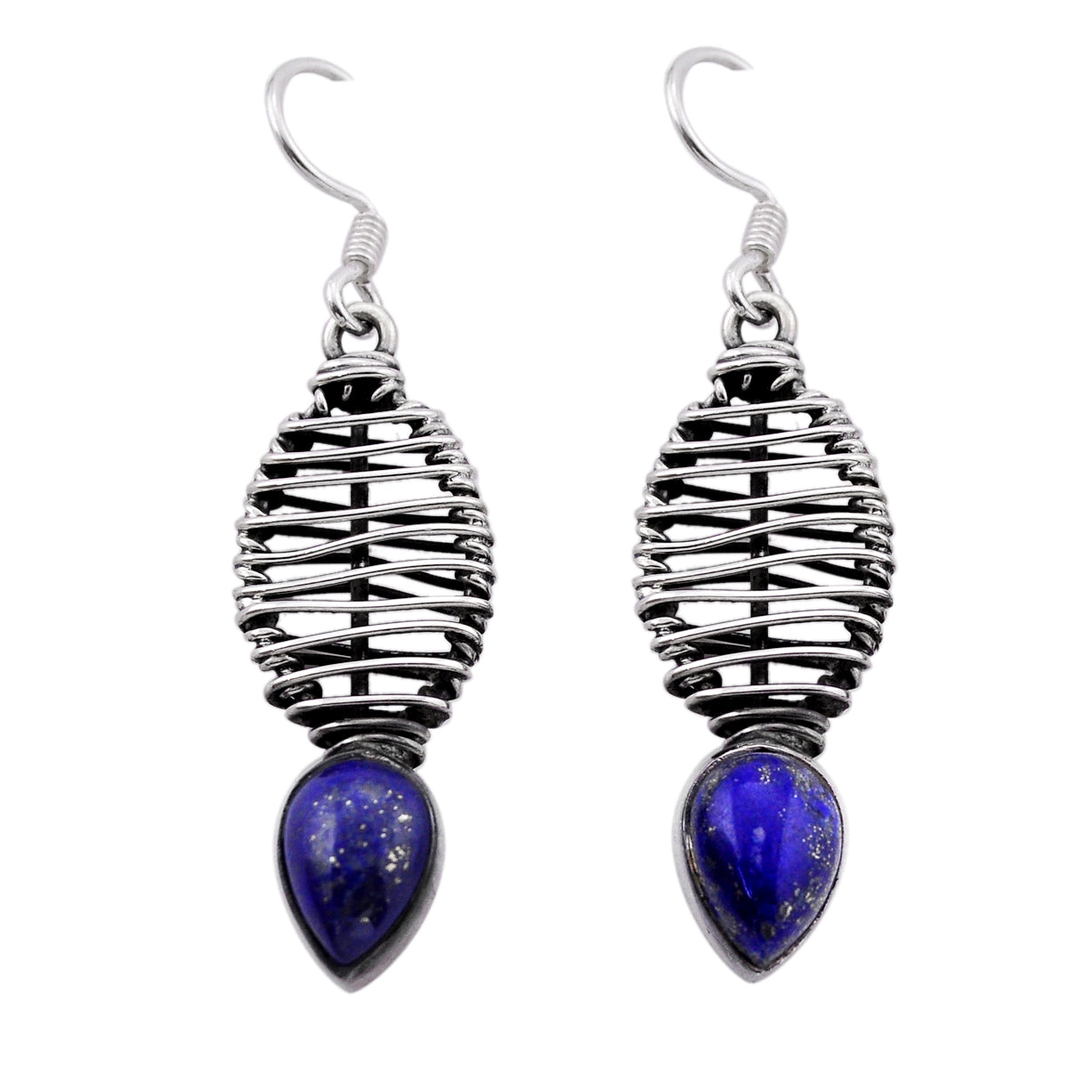 natural blue lapis lazuli pear 925 silver dangle earrings