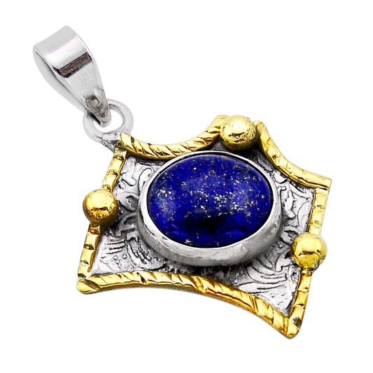 natural blue lapis lazuli round 925 sterling silver gold plated pendant