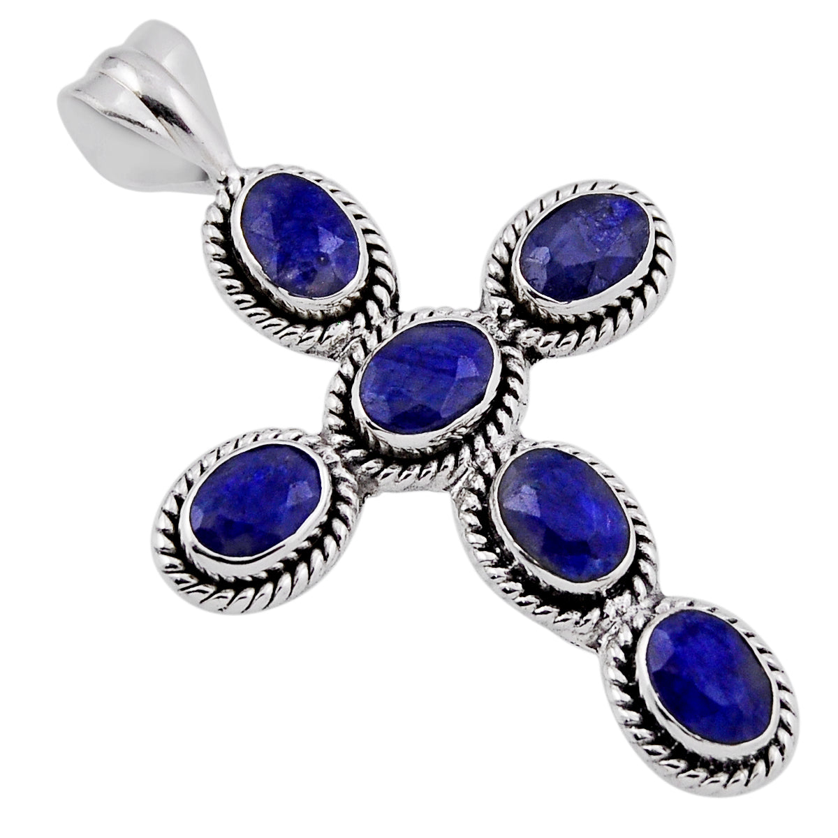 natural blue sapphire 925 sterling silver holy cross pendant