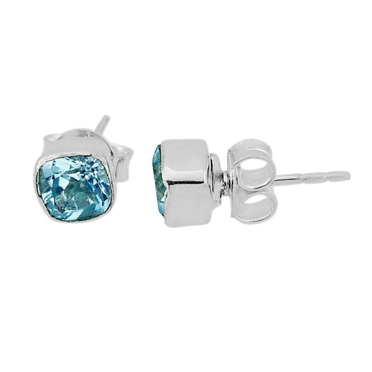 natural blue topaz 925 sterling silver stud earrings