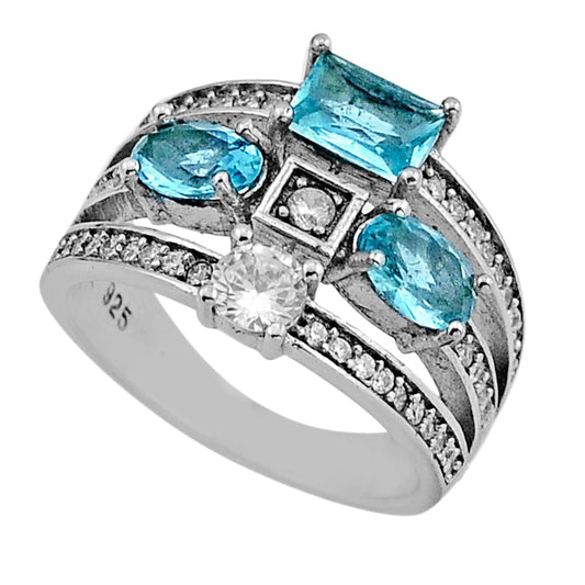 natural blue topaz white topaz 925 sterling silver ring size 6.5