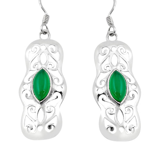 natural green chalcedony 925 sterling silver dangle earrings