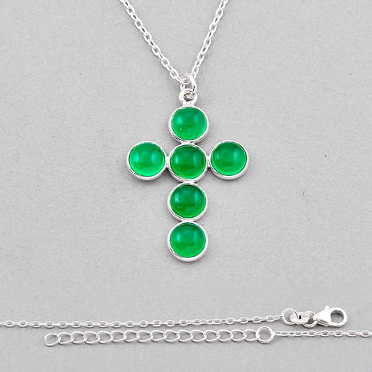 natural green chalcedony 925 sterling silver holy cross necklace