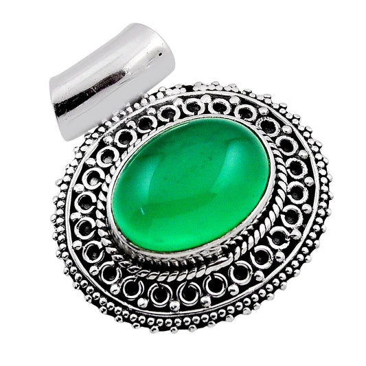 natural green chalcedony oval sterling silver pendant