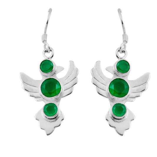 natural green chalcedony bird sterling silver dangle earrings