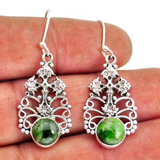 natural green chrome 925 silver holy cross earrings