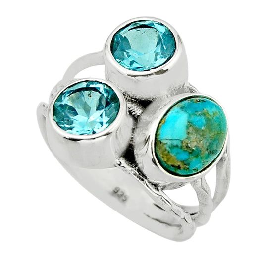 size 9.5 natural green turquoise topaz 925 silver ring
