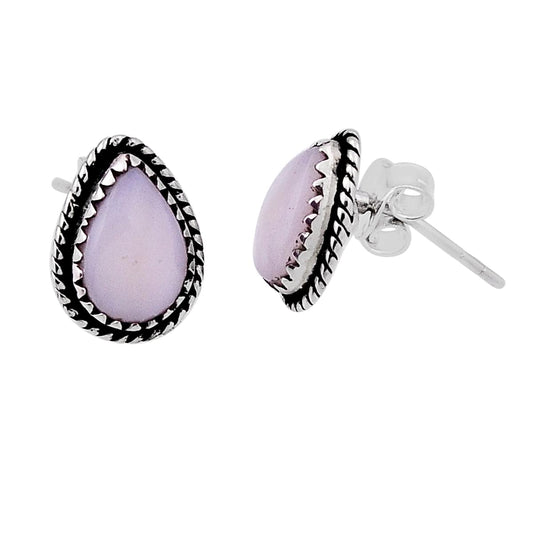natural pink opal pear 925 sterling silver stud earrings
