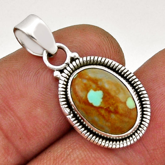 no.8 turquoise oval shape 925 sterling silver pendant