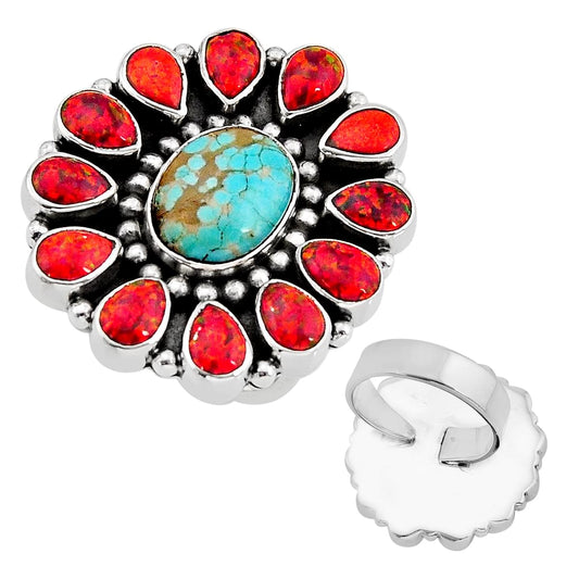 Turquoise Australian opal silver adjustable ring size 9