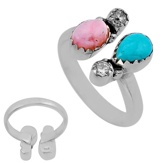 pink opal Arizona turquoise topaz silver adjustable ring
