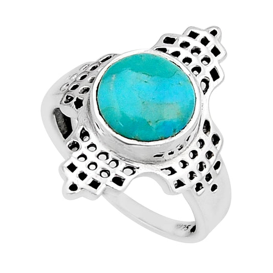 solitaire arizona mohave turquoise round 925 silver ring size 7