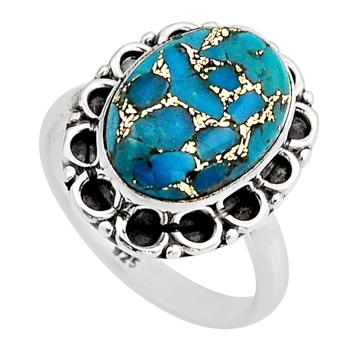 solitaire blue copper turquoise 925 sterling silver ring size 6.5