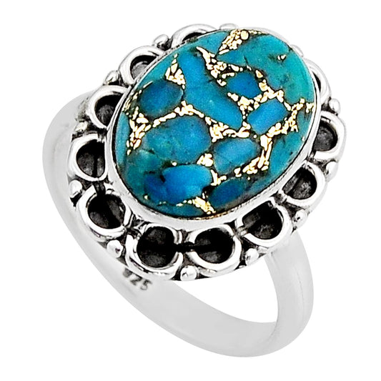solitaire blue copper turquoise 925 sterling silver ring size 6.5
