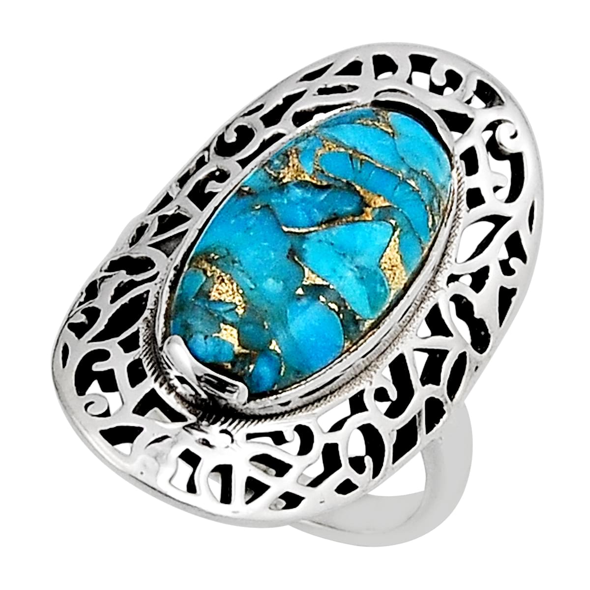 solitaire blue copper turquoise 925 sterling silver ring size 6.5