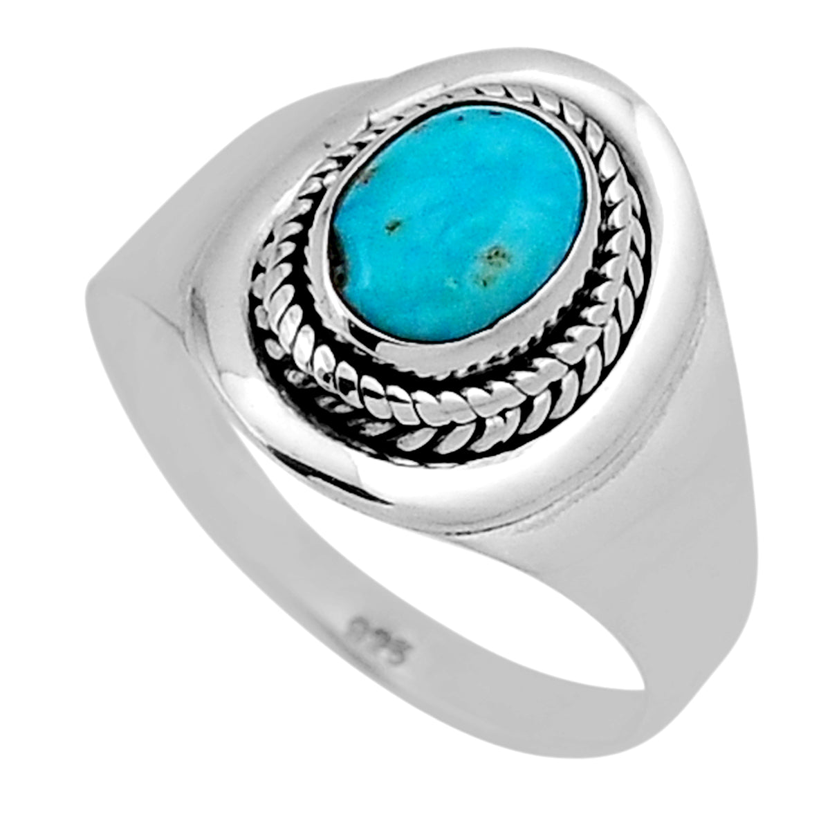 solitaire green Arizona turquoise oval silver ring size 8