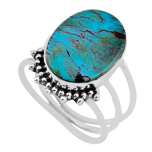 solitaire green Arizona turquoise oval silver ring size 8