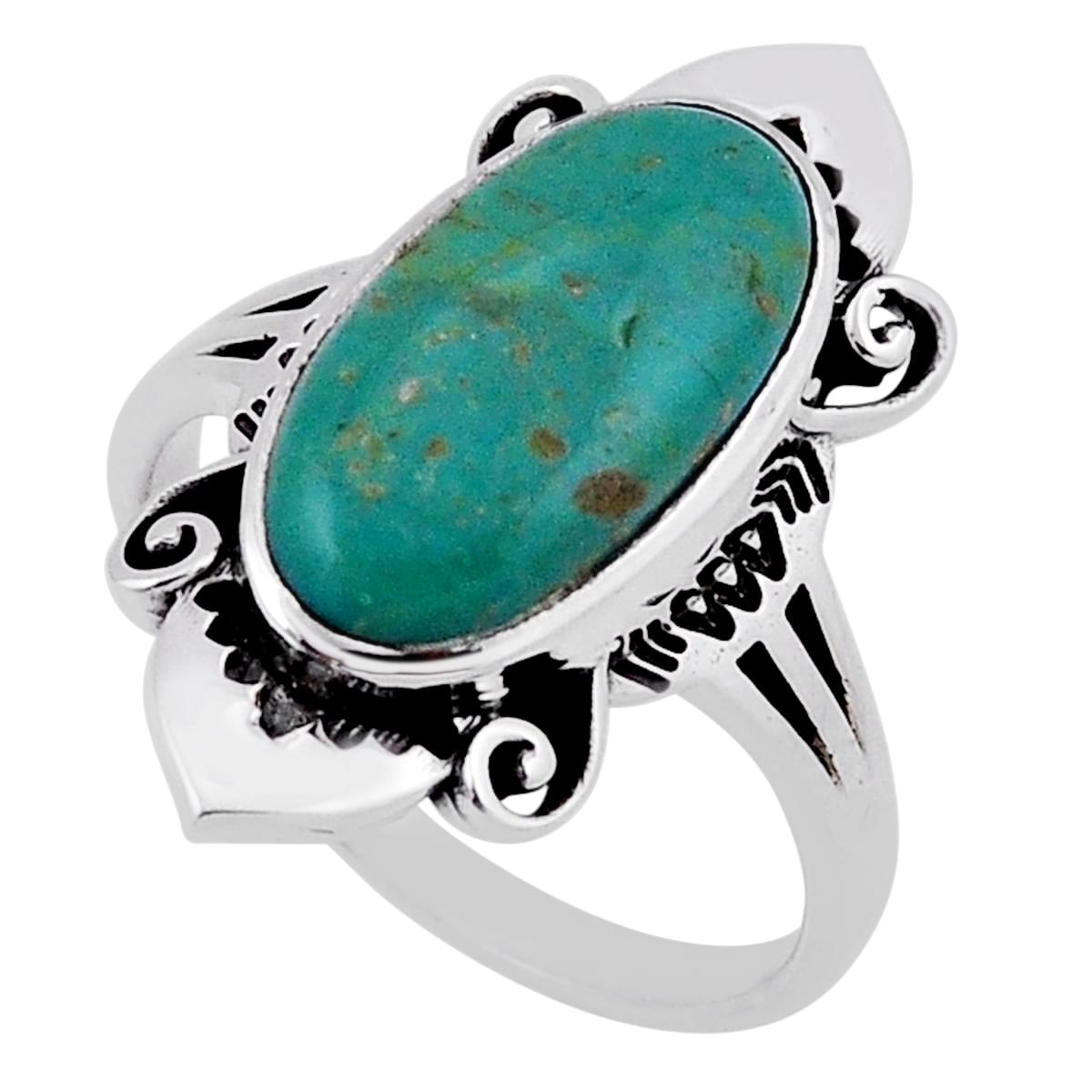 solitaire green arizona mohave turquoise oval silver ring size 9