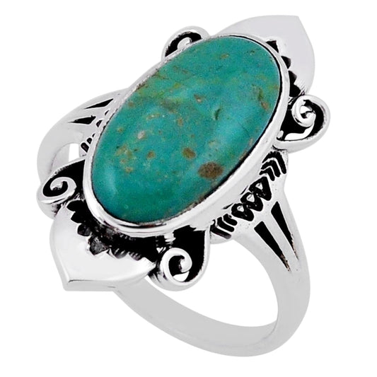 solitaire green arizona mohave turquoise oval silver ring size 9