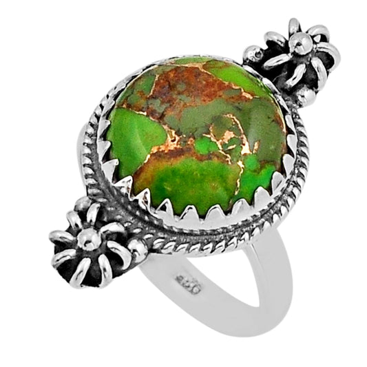 solitaire green copper turquoise 925 sterling silver ring size 6