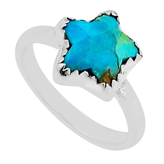 solitaire green king man turquoise silver star ring size 7