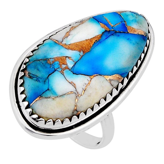 size 7.5 solitaire Kingman ice blue dahlia silver ring jewelry